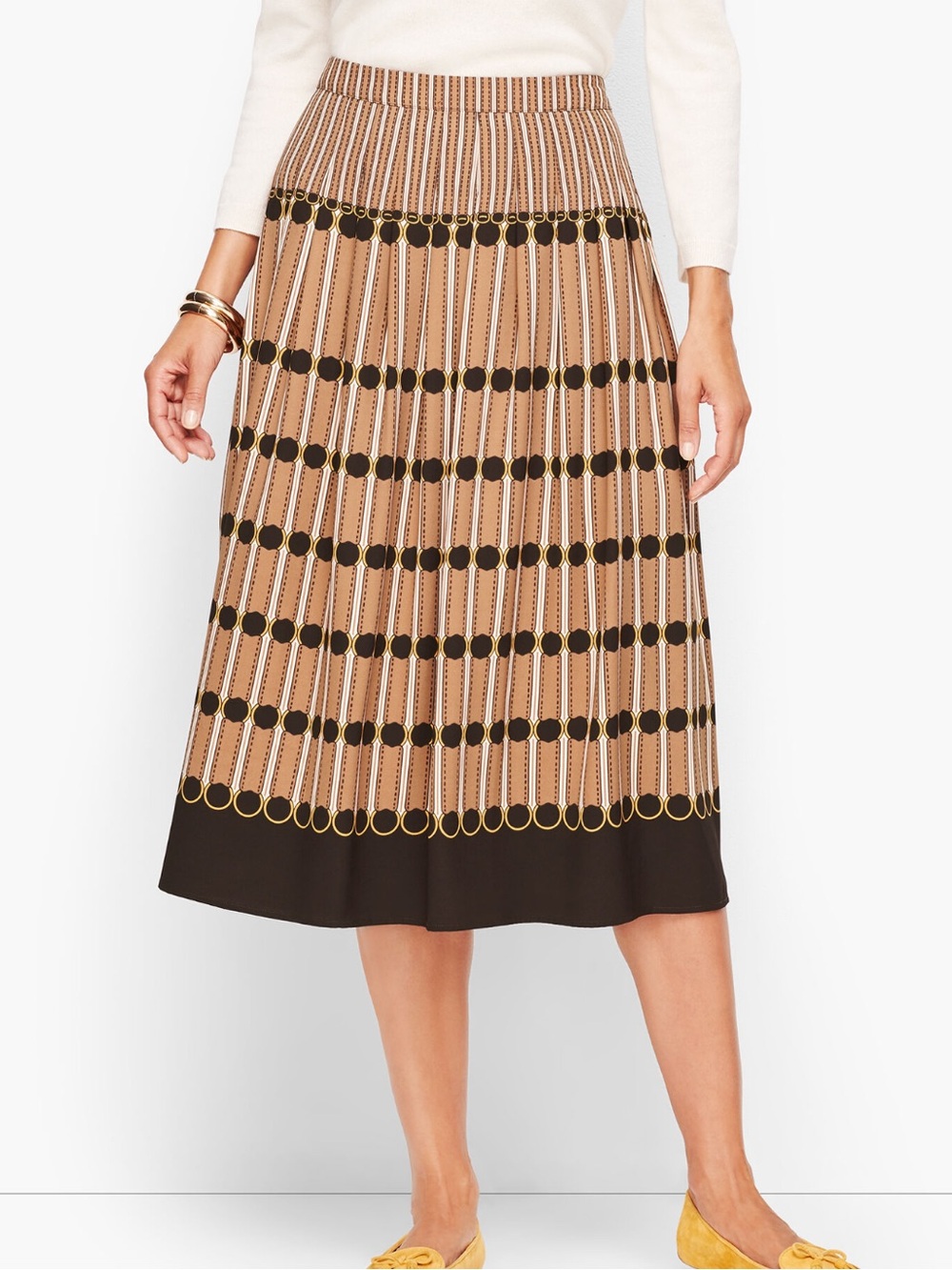 NWT Talbots Pleated Midi Skirt Polished Business Casual Event Brown Tan Size 8